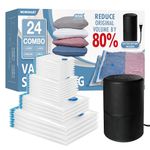 24 Vacuum Storage Bags with Electric Pump, Vacuum Sealed Storage Bags (4Jumbo/4Large/8Medium/8Small), Space Saver Vacuum Seal Bags for Clothing, Comforters, Pillows, Towel, Blanket Storage, Bedding