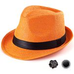 100% Wool Fedora Hat Mens Fedora Hats for Men Trilby Hat Straw Sun Hat Panama Hat, 012 Orange, Size: 7 1/4 (58cm), Fits 22" - 22 7/8", 7 1/4