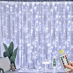 Vicloon Curtain Lights, 3m×3m 300LED White Curtain Fairy Lights, 8 Modes Remote Control Timer Adjustable Brightness, Waterproof Window String Lights USB Operated for Outdoor Indoor Bedroom Decoration