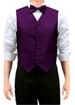 Retreez Men's Solid Color Woven Vest with Tie, Bow Tie 3 Pieces Gift Set, Dark Purple, X-Small