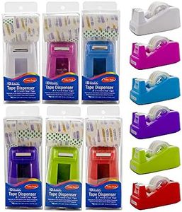 BAZIC Products Mini Desktop Tape Dispenser w/Tape Refill 3/4" x 500", 1" Core Weighted Non-Skid Base, Sharpe Blade Tapes Holder, Assorted Color, 6-Pack