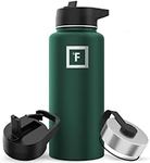 IRON °FLASK Sports Water Bottle - Wide Mouth with 3 Straw Lids - Stainless Steel Gym & Outdoor Bottles for Men, Women & Kids - Double Walled, Insulated Thermos, Metal Canteen - Dark Pine, 32 Oz