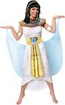 LADIES QUEEN OF THE NILE COSTUME CLEOPATRA FANCY DRESS ANCIENT EGYPT EGYPTIAN PRINCESS OUTFIT WHITE VELOUR DRESS + COLOURED COLLAR + YELLOW GOLDEN BELT + HEADPIECE + ARMBANDS - SIZE: XLARGE