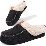 LongBay Women's Wool Felt Sherpa Memory Foam Slippers with Plush Fleece Lining Slip on Moc Clogs Indoor Or Outdoor (Large / 9-10, Black)