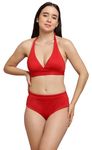 TATAIYA Women Halter-Neck High Waist Bikini Swimsuit (ER-09_Red_X-Large)