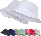 Kids Bucket Hat for Girls, Packable Fun & Cool Reversible Beach Sun Teen Toddler Bucket Hat (White/Light Grey, 3-6 Years)