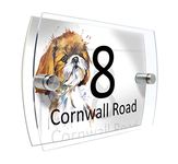 House Number Plaque Sign Door Road Plate for Dog Lovers Personalised Watercolour Print (D438 Shih tzu)