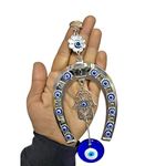 DT DECTONE Metal Blue Evil Eye Hanging Horseshoe Hamsa Hand Turkish Hanging For Home Protection, Good Luck Charm Feng Shui Items Decorative Ornament