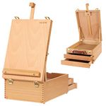 VISWIN Large Tabletop Easel Box, Hold Canvas to 25", Portable Solid Beech Wood Sketch Box Table Top Easel with 2 Storage Drawer, Adjustable Studio Tabletop Easel for Painting, Adult, Beginner, Artist