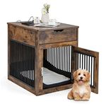 PETSITE Furniture Style Dog Crate, Decorative Dog Kennel End Table with USB & Wireless Charging Station, Storage Drawer, Indoor Dog House for Small Dogs (Rustic Brown)