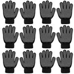 QKURT 6 Pairs Kids Anti-skid Knit Gloves, Winter Warm Stretchy Gloves Unisex Stretch Mittens Full Fingers Gloves for 5~8 Years Old Boys and Girls