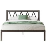 Novilla 30.5cm Metal Bed Frame, 4FT Bed Frame with Headboard, Engineered Wood Slat Support, Solid Support Leg, Easy Assembly, Underbed Storage Space, 120x200cm, Black