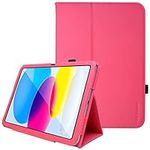 TECHGEAR Leather Case for Apple iPad 10 2022 [10th Generation] 10.9" Premium PU Leather Slim Folio Case Cover with Stand, Hand Strap & Auto Sleep/Wake Function [Pink]