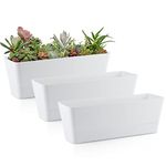 Skelang 3 Pcs Rectangle Plant Pot, Succulent Planter Box with Drainage Holes, Planter Trough for Bay Window, Kitchen Windowsill, Shelf, Coffee Table (White)