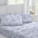 Laura Ashley - King Sheet Set, Cotton Flannel Bedding, Brushed for Extra Softness & Comfort (Vanessa Blue, King)