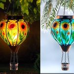 Hot Air Balloon Solar Garden Light,2 Hanging Solar Hot Air Balloon Lantern,Colorful Flickering Flame Solar Lights Outdoor Garden,Metal Hot Air Balloon Decoration Lanterns for Yard Patio Porch