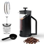 Dravina French Press Coffee Maker With 4 Layer Filtration| Tea Maker Machine With Glass| Easy To Clean| 350ml| Heat Resistant| Comes With A Spoon| Durable Plastic & BPA Free (Black-350ML)