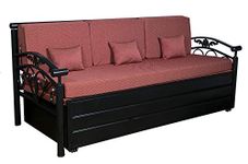 Mr Metal 3-Person Sofa Cum Bed With Hydraulic Storage Cotton Fabric Washable Cover - (Red Doted Pattern) King Size 6' X 6' Feet By Mr Steel Furniture