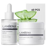 LANBENA 3-in-1 Blackhead Removal Set - Pore Strips (30g), Pore Minimizing Serum (30ml) & Removal Paper - Mask for Face, Minimizes Pores & Leaves Skin Fresh & Clean, Blackhead Remover