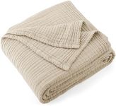 Carriediosa 100% Cotton Muslin Throw Blanket 4-Layer Pre-Washed Linen Gauze Blankets for Adults Soft Breathable Lightweight Comfort Throws for Bed and Couch, 50"X 70" Throw Size Khaki