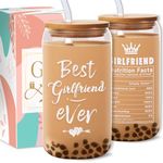 Girlfriend Glass Cup Gifts for Girlfriend from Grandaughter Grandson - 16 oz Best Girlfriend Ever Drinking Cup with Lid and Straw - Birthday Gifts Mother Day Presents Christmas Giftr for Girlfriend