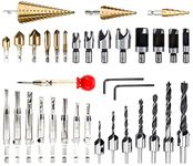 Tysun 34 Pcs Woodworking Drills Chamfer Tool, 6 Pcs Countersink Drill Bits, 7 Pcs Countersink Drill Bit, 8 Pcs Wood Plug Cutter, 1 Pc Center Punch, 8 Pcs Core Drill Bit Set and 3 Pcs Step Drill Bit