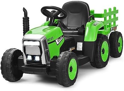 COSTWAY Trattore con Rimorchio Cavalcabile per Bambini 12V, Trattore Elettrico Telecomandato, con Luci e Suoni, 30kg, 3+ Anni (Verde)