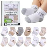 Mother's Choice Organic Cotton Baby Socks, 12 Pairs, Unisex 0-6 Months - Soft, Hypoallergenic Newborn & Infant Socks - Baby Girl & Boy Gifts