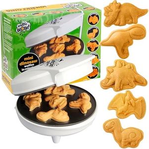 Dinosaur Mini Waffle Maker- 5 Different 3D Shaped Dinos in Minutes- Special Breakfast for Kids, Adults w Cool Novelty Pancakes, Electric NonStick Waffler Iron, Valentines Gift for Him or Dessert Treat
