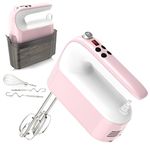 Yomelo 9-Speed Digital Hand Mixer Electric, 400W DC Motor, Hand Mixer Electric Handheld with Snap-On Storage Case, Touch Button, Turbo Boost (Pink)