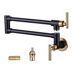 WOWOW Pot Filler Faucet, Solid Brass Kitchen Faucet Wall Faucet Black and Gold Folding Faucet, with Stretchable Double Joint Swing Arm, Commercial Copper Kitchen Faucet Over Stove