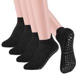 Radsocken 4 Pairs Non Slip Grip Yoga Socks, Women Pilates Socks with Anti-Slip Rubber Particles, Cotton Breathable Socks for Barre Fitness, Dance,Workout, Fitness(3-7 Black*4)