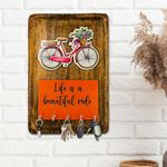 RAG28 Wooden Handmade Wall Mounted Key Stand for Home Decoration | 5 Stainless Steel Hooks | Size: 12 X 8 Inches | WK3