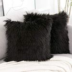 WLNUI Decorative Black Fluffy Pillow Covers New Luxury Series Merino Style Faux Fur Throw Pillow Covers Fuzzy Cushion Cover 18x18 Inches 45x45 cm