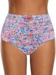 GRAPENT Women's Bathing Suit Bottoms High Waisted Tummy Control Swim Bottom 2025 Summer Casual Ruched Bikini Tankini Full Coverage Swimsuit Briefs Floral Blossom Printed Medium Size 8 to 10