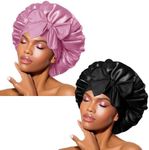 BONNET QUEEN 2pcs Pack Silk Bonnet for Sleeping Women Satin Bonnet Hair Bonnet Night Sleep Cap for Men with tie Band Black Rose Gold