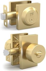 Mega Handles - Laura Entry Combo I Entry Door Knob and Single Cylinder Deadbolt Lock and Key Combo Pack - Heavy Duty Locking Door Knob for Left or Right-Handed Doors - Satin Brass