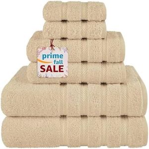 Towel Set Luxury Hotel Quality 600 GSM 100% Genuine Combed Cotton, Super Soft & Absorbent Family Bath Towels 6 Piece Set - (Beige Taupe, 6 Piece Combed Towels)