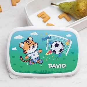 Transparent Gift Fiambrera Infantil Personalizada con Nombre Fútbol. Fiambreras para Niños y Niñas. Porta Bocadillos para Excursión, Colegio y Guardería. Caja Almuerzo y Merienda para Vuelta al Cole