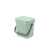 Brabantia - Sort & Go Waste Bin 3L - Small Recycling Bin - Stay Open Lid - Carry Handle - Easy to Clean - for Worktop or Under Kitchen Counter - Food Waste Caddy - Jade Green - 19 x 14 x 18 cm