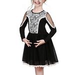 Sunny Fashion Girls Dress Black Lace Top Dancing Skirt Off Shoulder Long Sleeve Age 6 Years