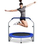 COSTWAY 40" Trampoline, Foldable Fitness Bouncer with 4-Level Adjustable Foam Handle and Safety Padded Cover, Indoor Outdoor Exercise Rebounder Workout for Kids & Adults (Blue)