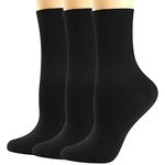 BISOUSOX Ladies Women's Merino Wool Dress Socks, Black Winter Warm Breathable Sweat-wicking Lightweight Business Wool Socks (3 Pairs-Black)