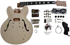 Coban Guitars Electric Semi Hollow DIY Guitar Kit ES230 Mahogany Body Flamed Maple Veneer Gold/Black Fittings NON Soldering