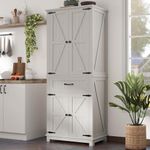 DWVO 72" Tall Farmhouse Pantry Cabinet, Kitchen Storage Cabinet with Drawer and 2 Barn Doors, Kitchen Cabinet Versatile Storage for Living Room, Dining Room, White Oak