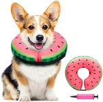 DEWVIE Inflatable Dog Cone Collar, Protective Recovery Collar Cone for Small Medium Large Dogs and Small Cats, Soft Adjustable Soft E-Collar After Surgery, (Watermelon Pattern, Medium)