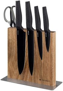 Navaris Soporte magnético para Cuchillos de Doble Lado - Bloque magnético de Acacia para Cocina - Base magnética de Madera con Doble Espacio