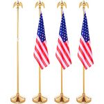 Zonon 4 Pcs 6 ft Telescoping Indoor Flag Pole Kit Aluminum Gold Pole with Flag Stand Base and Eagle Topper Heavy Duty Camping Flag Pole for House City Hall Office School Display, Flag Not Included