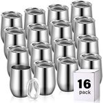 Remagr 16 Pack Stainless Steel Wine Tumblers 12 Oz Insulated Vacuum Wine Cup Set Double Wall Stainless Steel Stemless Wine Mug Glasses for Wine Coffee Soda Whiskey Outdoor Travel (Silver)