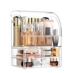 SIOOUI Cosmetic Organizer, Large Acrylic Clear Cosmetics Storage Display Case with Drawers, Perfume Makeup Organizer Box with Waterproof Cover for Bedroom Vanity Desk,Counter, Bathroom, Dresser